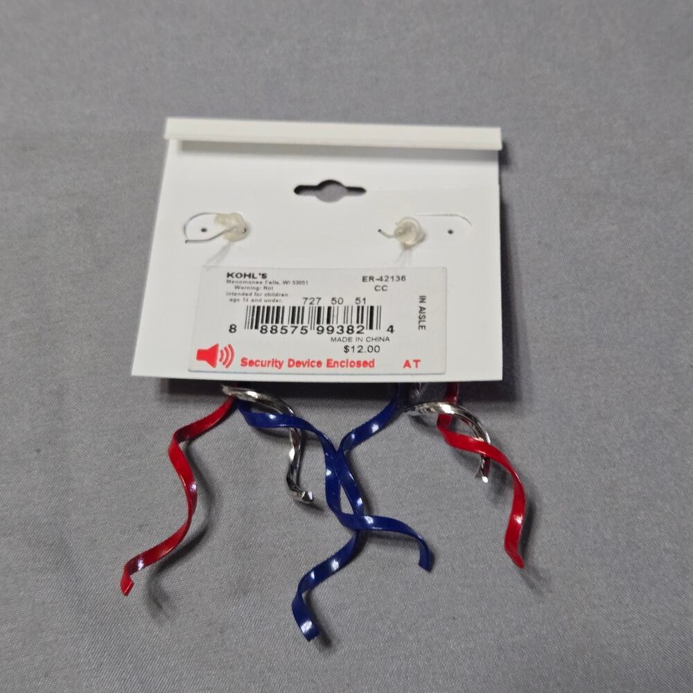 Patriotic Red, White, and Blue Spiral Dangle Earrings - Picture 3 of 3